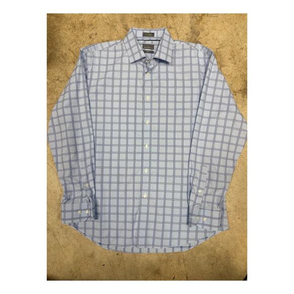 Calibrate Men’s Blue Plaid Dress Shirt – Trim Fit / Non-Iron Stretch - Picture 1 of 16